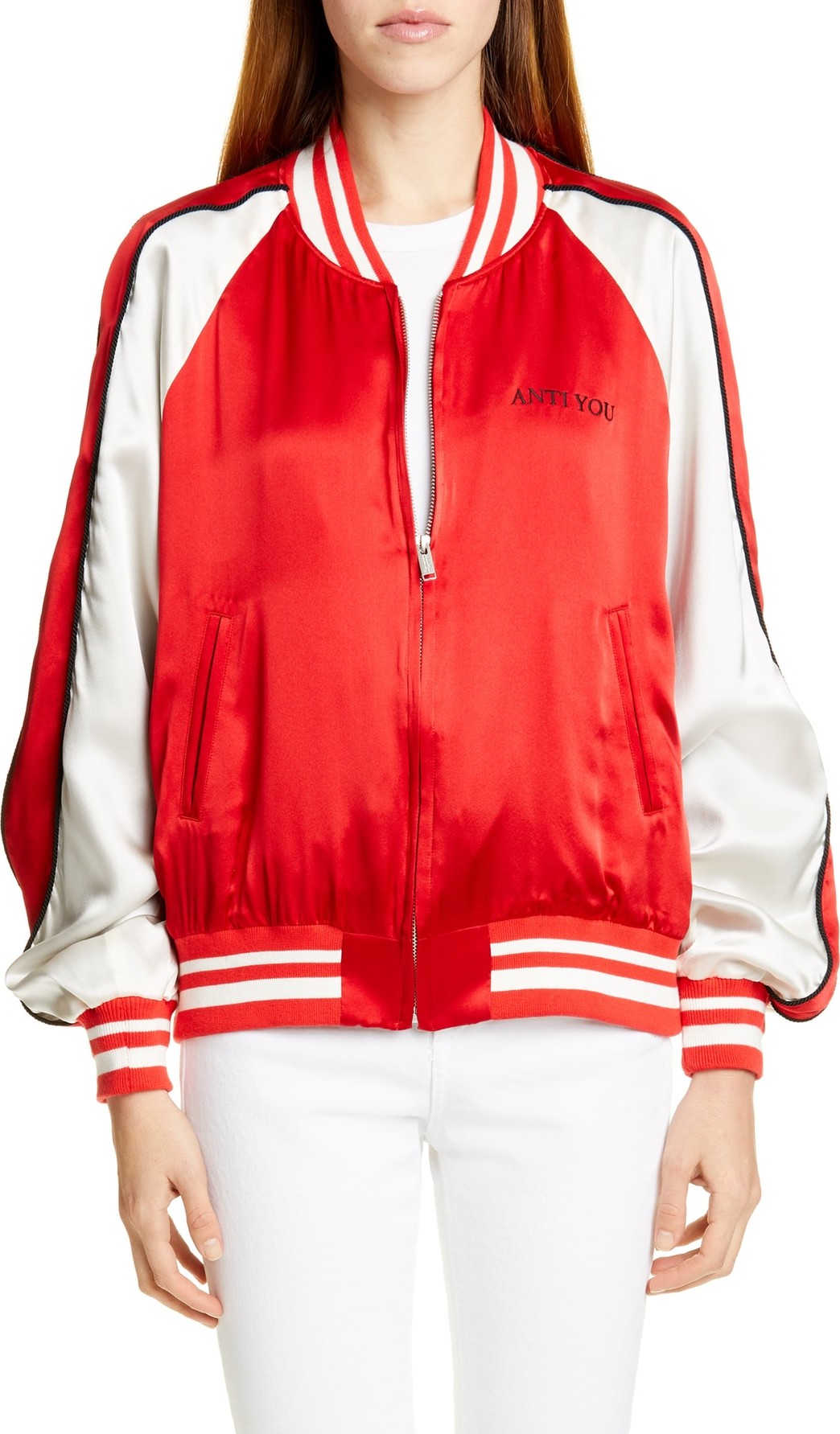 Undercover Embroidered Rabbit Silk Bomber Jacket