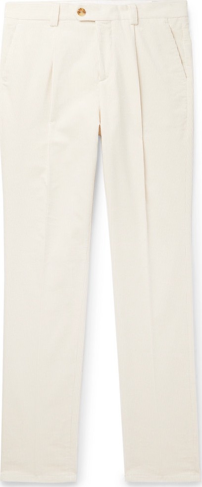 Brunello Cucinelli Tapered Pleated Cotton-Corduroy Trousers