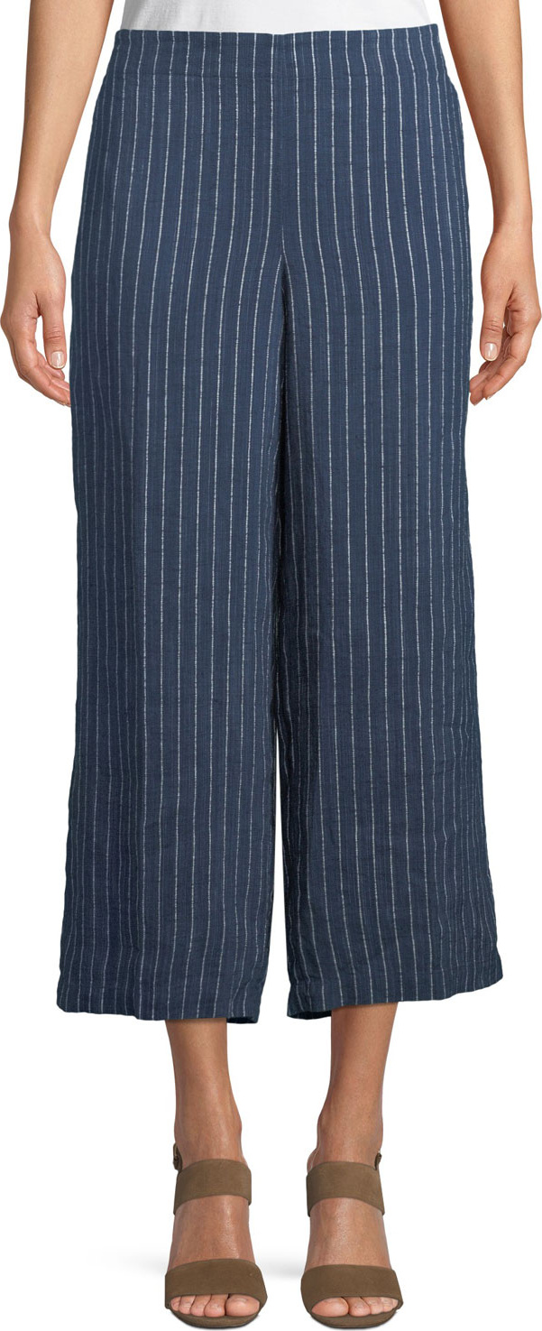 Eileen Fisher Pinstriped Denim Wide-Leg Cropped Pants