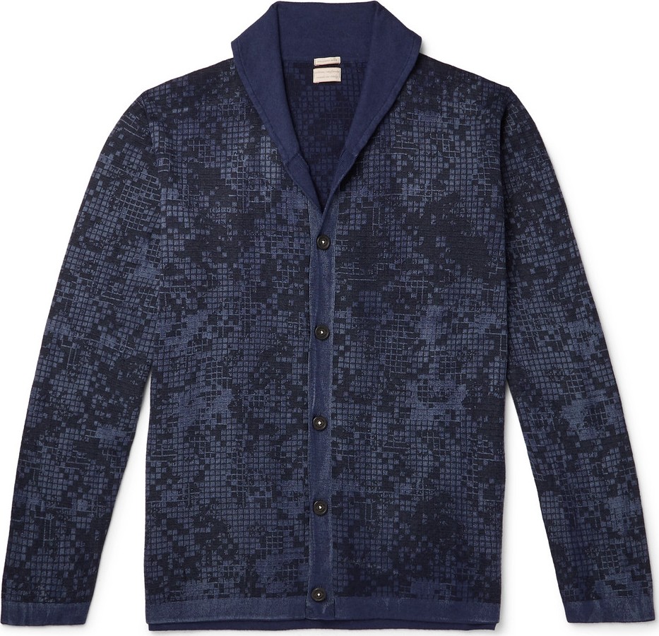 Massimo Alba Shawl-Collar Printed Cotton and Cashmere-Blend Cardigan