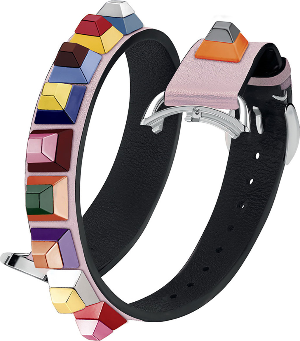 Fendi 17mm Selleria Strap You Leather Watch Strap with Multicolor Studs