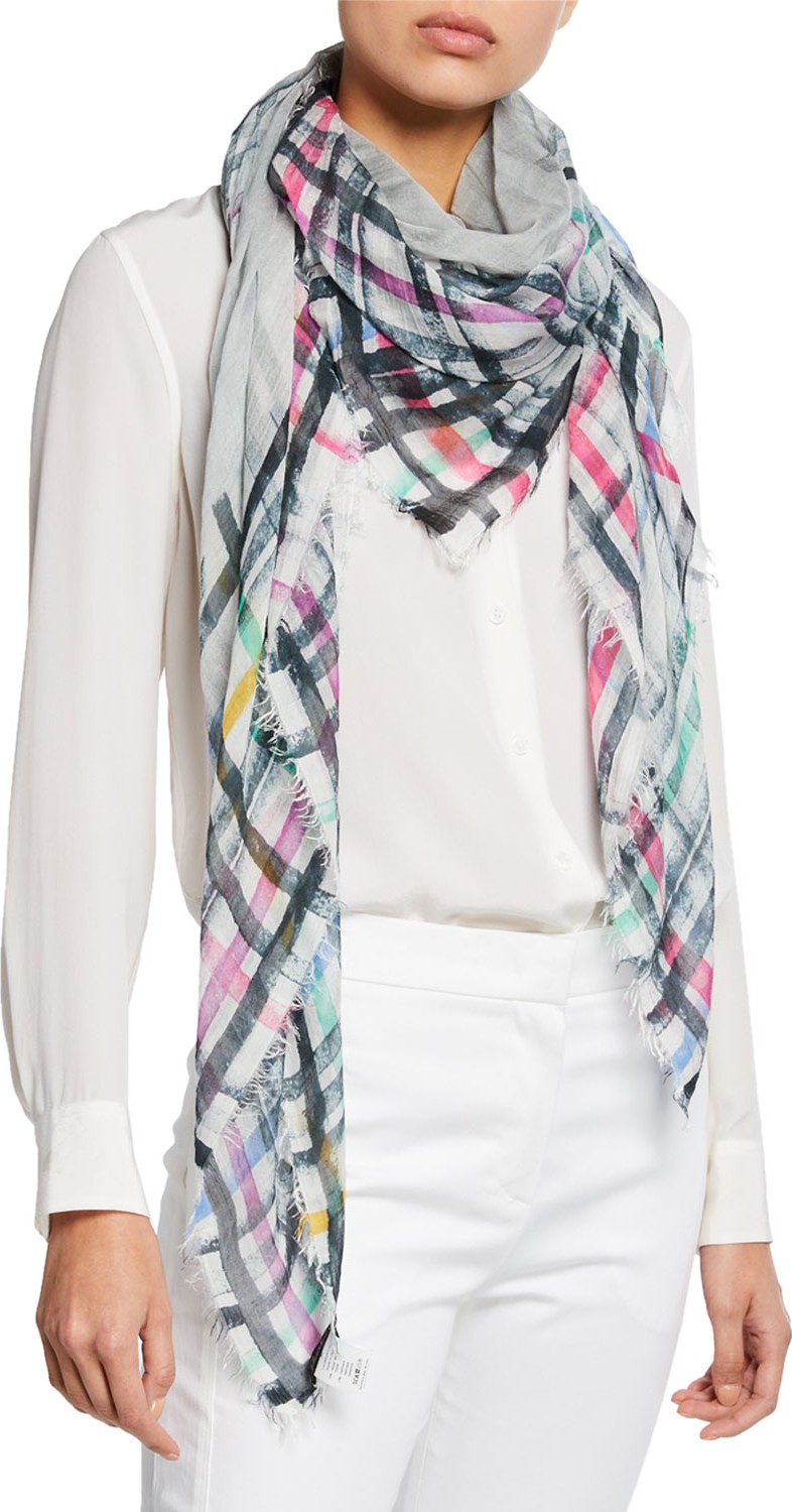 Faliero Sarti Spruzzino Faded Plaid Fringe Scarf