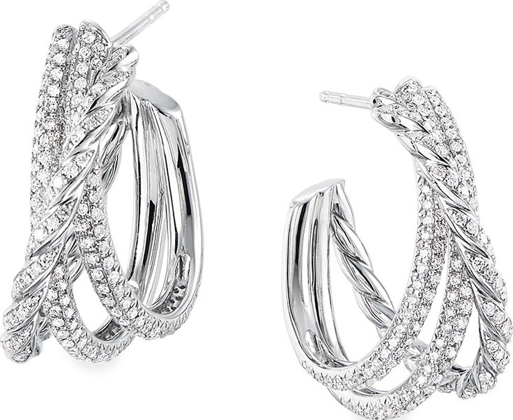 David Yurman Pave Flex 18k White Gold Diamond Shrimp Earrings