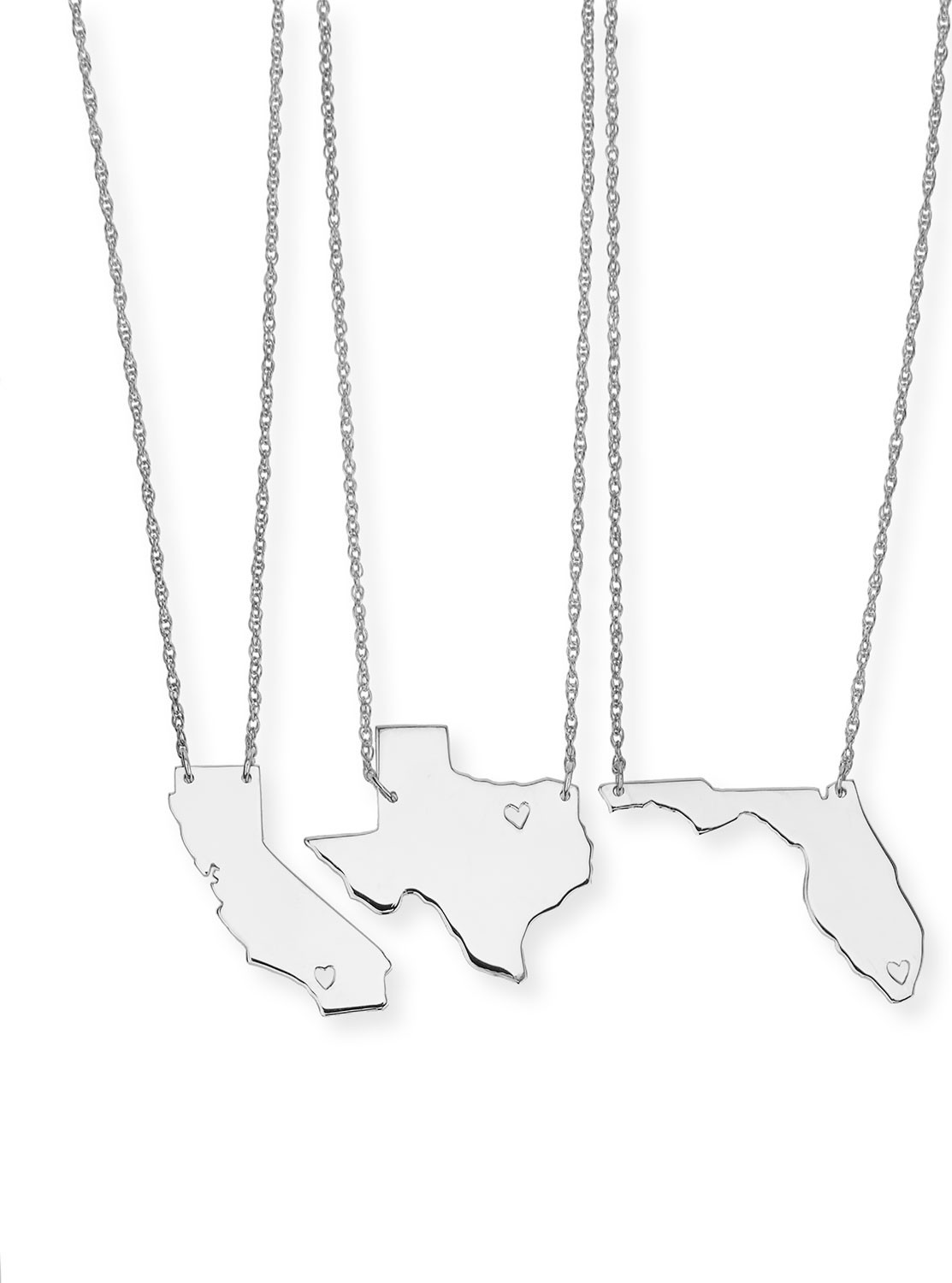 Moon and Lola Personalized State Pendant Necklace, Silver, Alabama-Mississippi