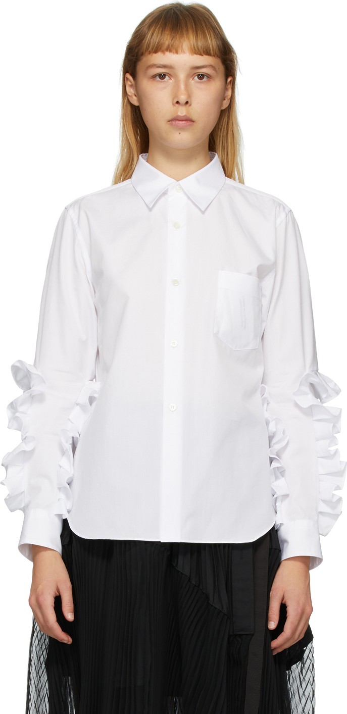 Comme Des Garçons Comme Des Garçons White Broad Ruffle Arm shirt