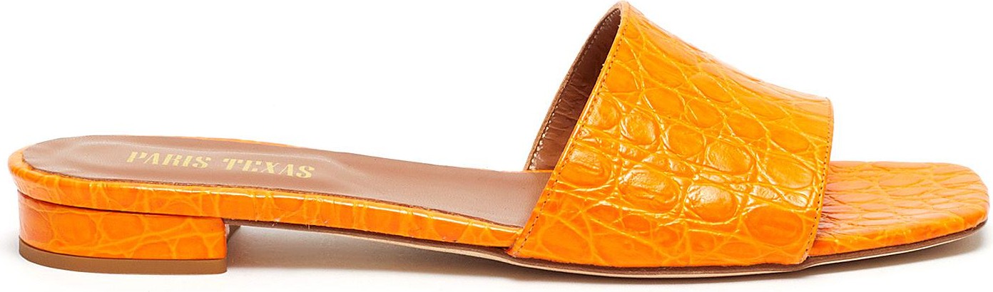 Paris Texas Croc embossed square toe flat sandals