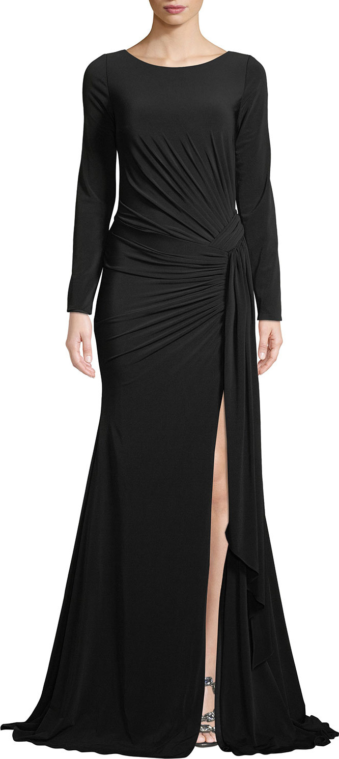 Jovani Long-Sleeve Jersey Gown w/ Ruching