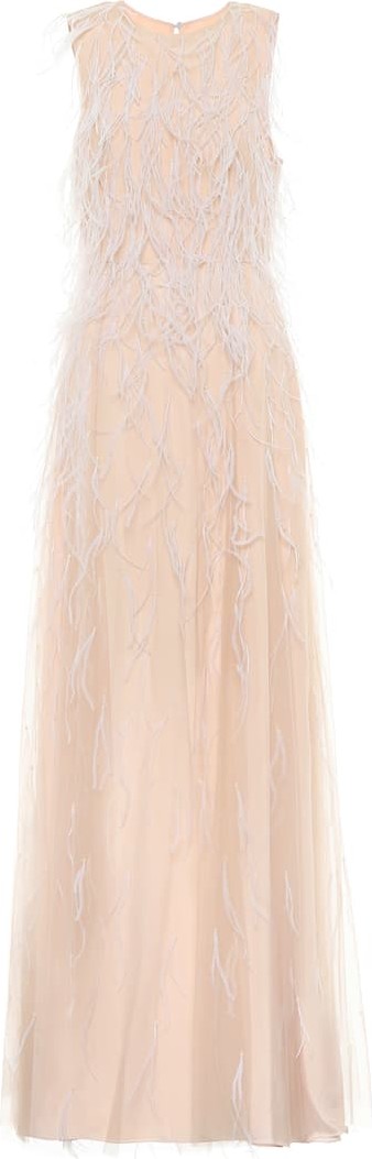 Max Mara Berg feather-trimmed tulle gown