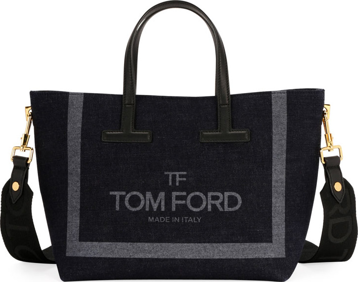 TOM FORD T Tote Mini Denim Logo Crossbody Bag