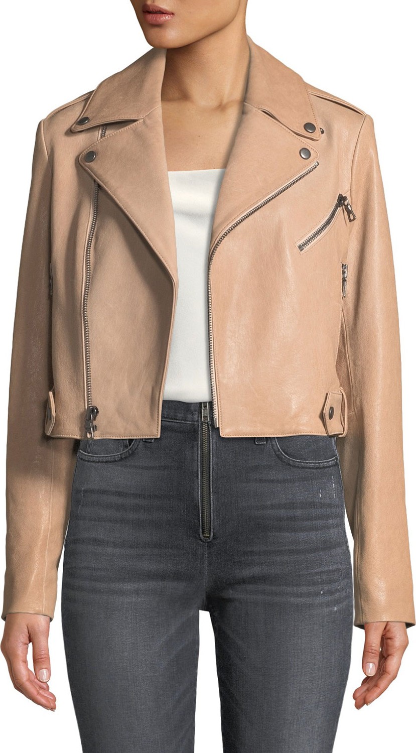 Alice + Olivia Cody Crop Lamb Leather Moto Jacket