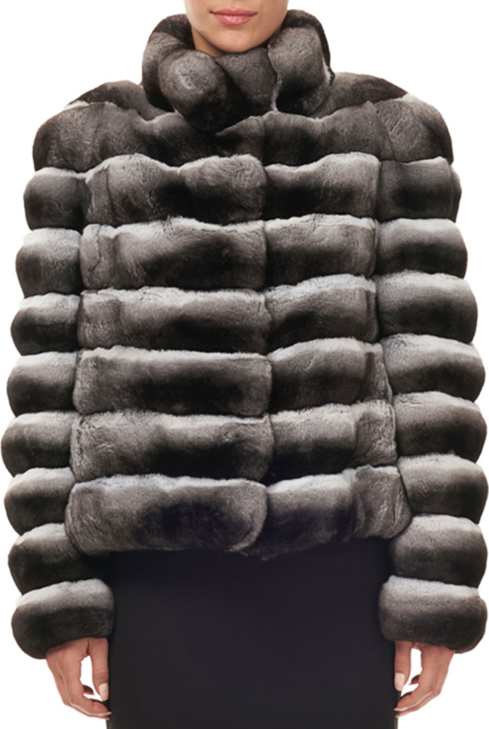 Gorski Stand-Collar Horizontal Chinchilla Jacket