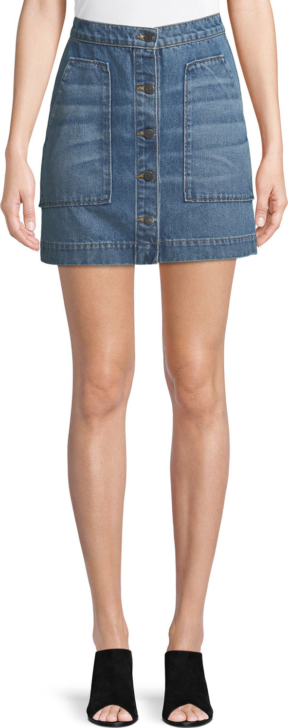 Veronica Beard Getty Button-Front Denim Mini Skirt