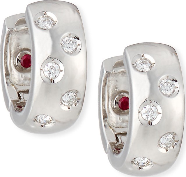 Roberto Coin 18k White Gold Diamond Huggie Hoop Earrings