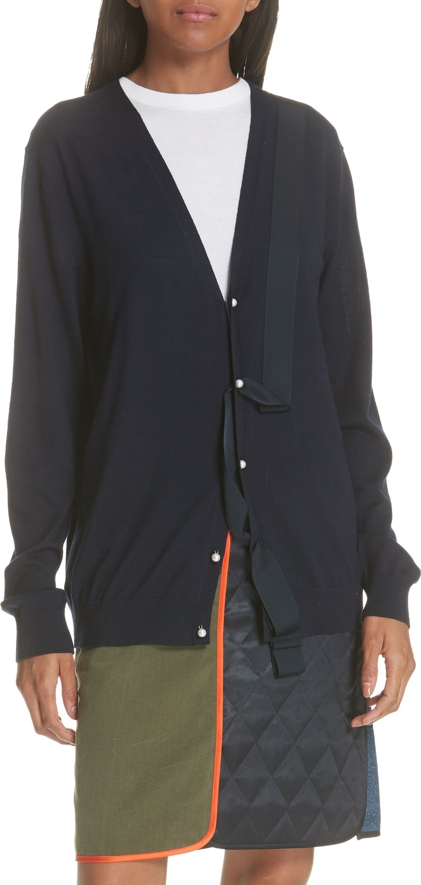 Harvey Faircloth Ribbon Detail Wool Cardigan