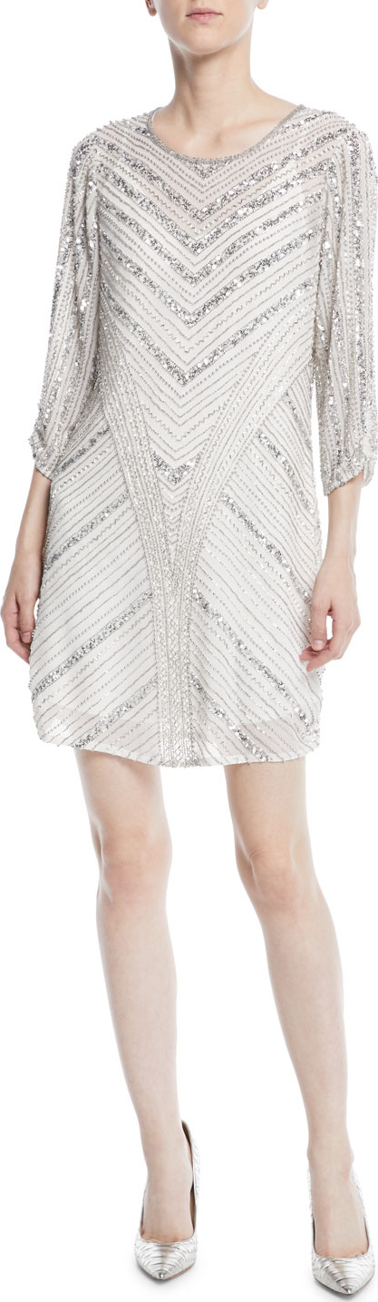 Parker Tetra Long-Sleeve Beaded Mini Dress