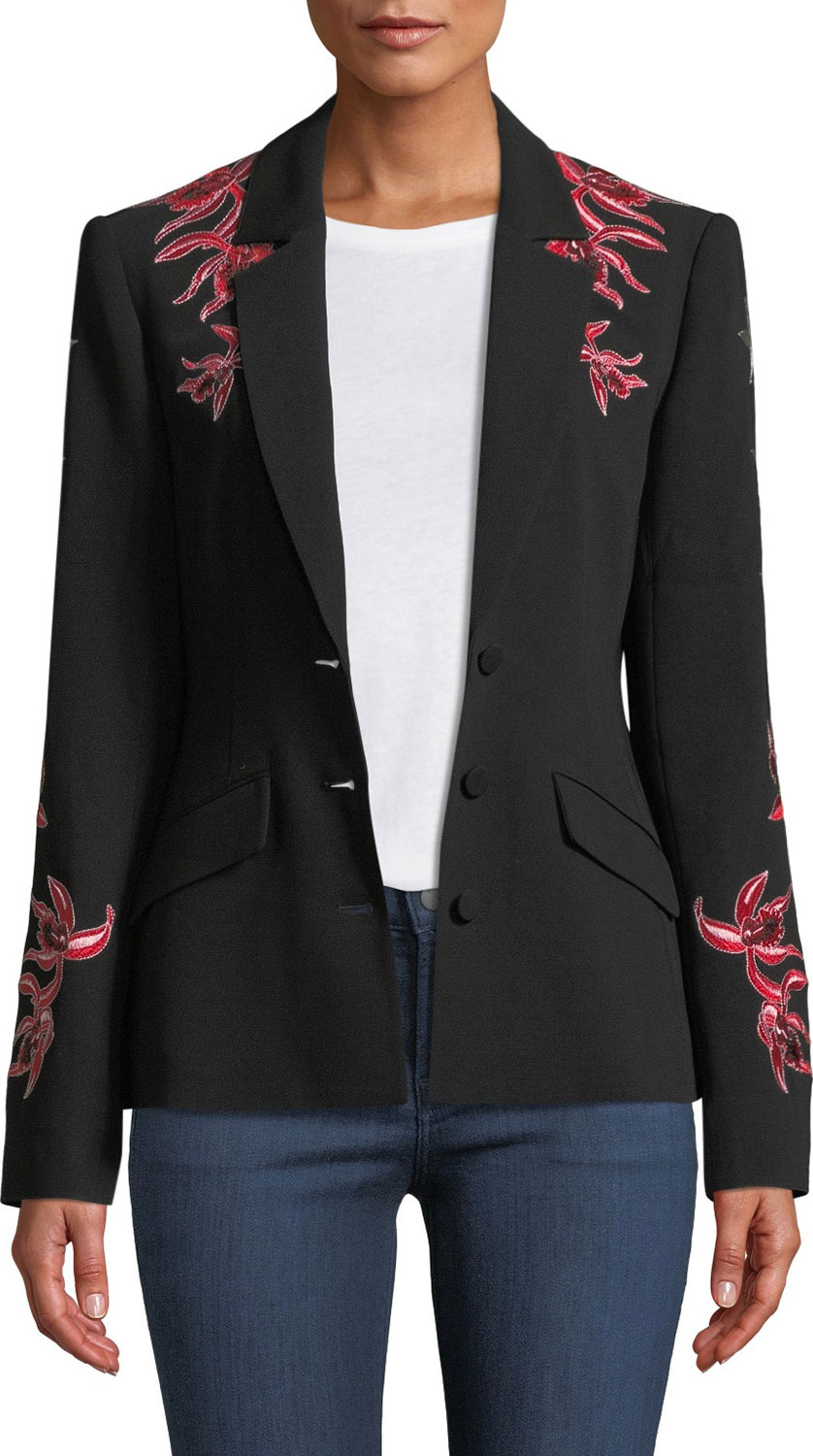 Cinq A Sept Orchid Pax Embroidered Crepe Jacket