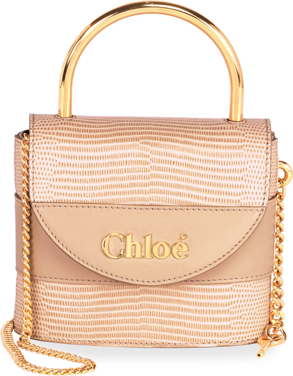 Chloe Aby Lock Lizard-Embossed Shoulder Bag