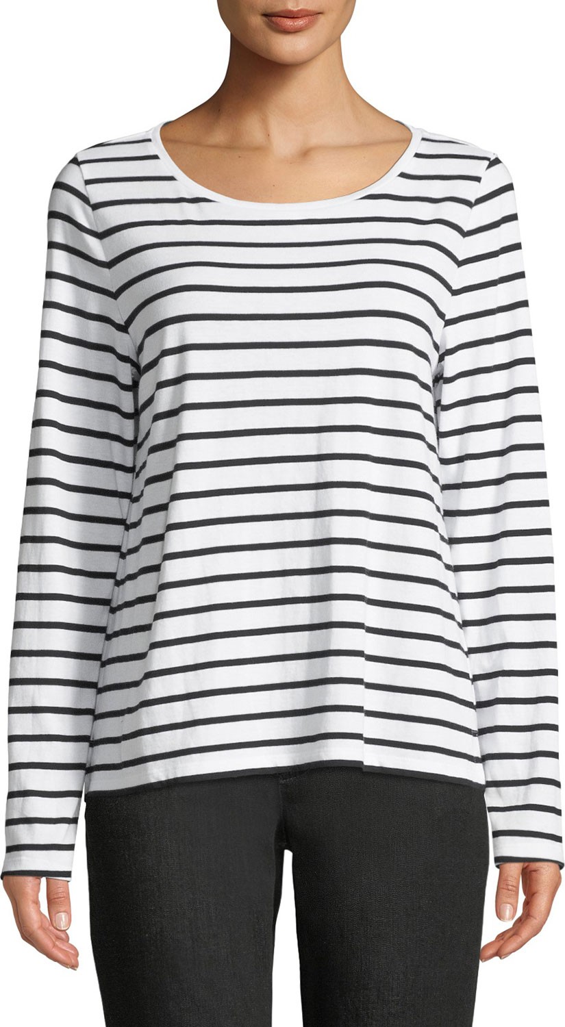 Eileen Fisher Striped Jersey Long-Sleeve Top