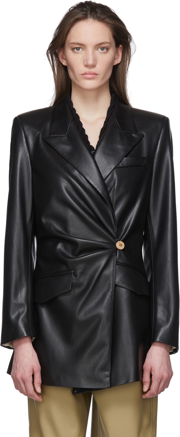 Nanushka Black Vegan Leather Blair Hourglass Blazer Nanushka Black Vegan Leather Blair Hourglass Blazer