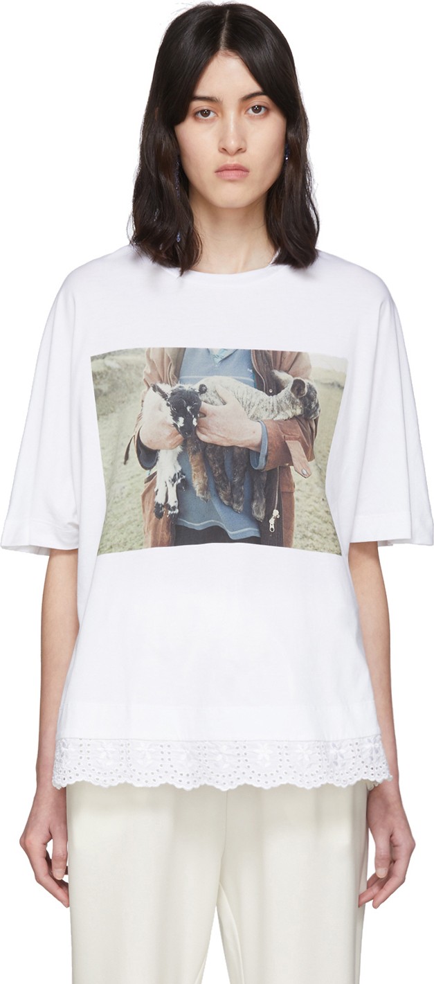 Simone Rocha White Lamb Print A-Line T-Shirt