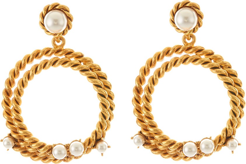Oscar De La Renta Rope Hoop-Drop Earrings w/ Crystal Pearls