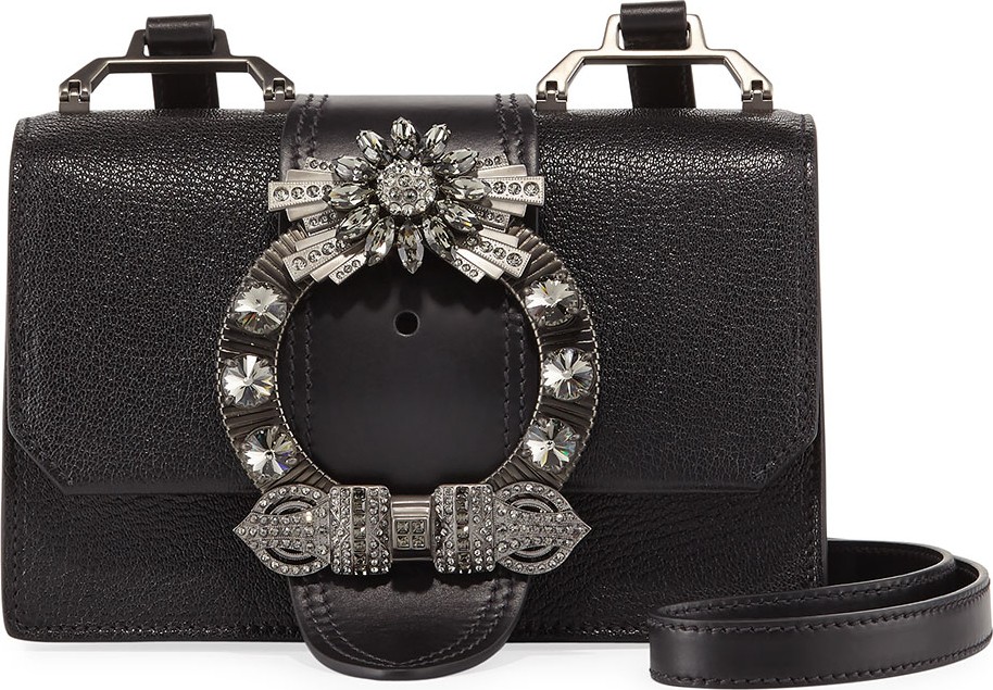 Miu Miu Lady Jeweled Madras Leather Shoulder Bag