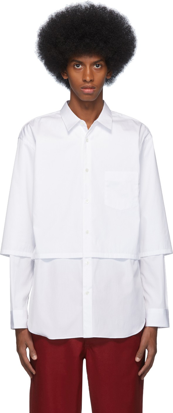 Comme Des Garcons White Cotton Poplin Layered Shirt