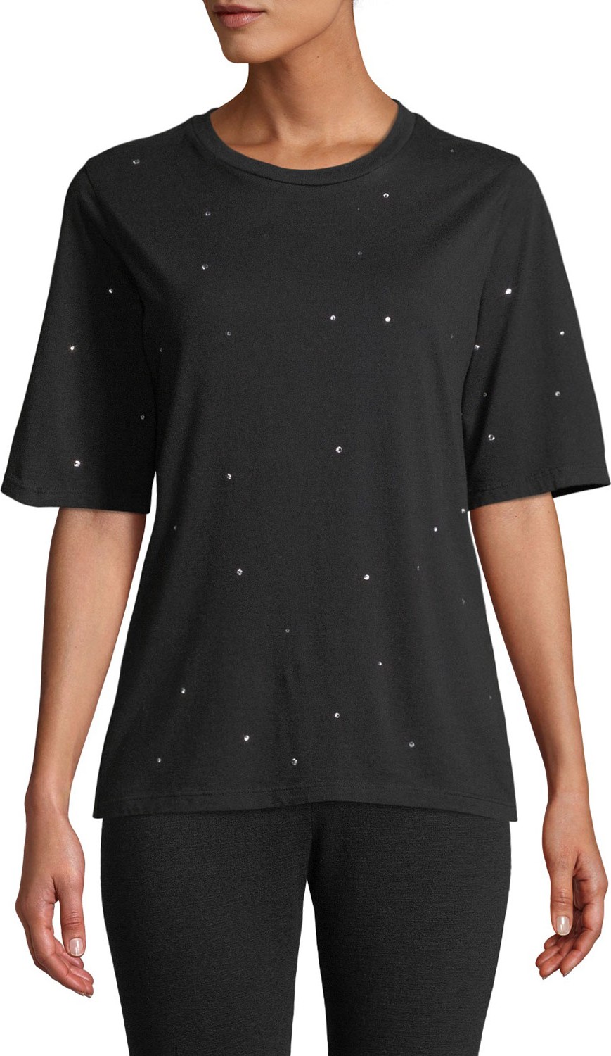 MONROW Oversized Scoop-Neck Tee with Rhinestones