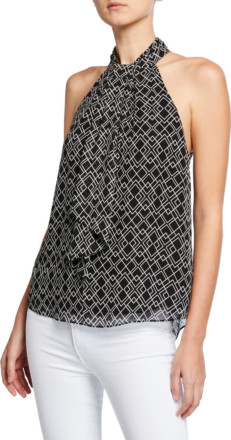 Joie Leikyn Geo-Print Self-Tie Silk Top