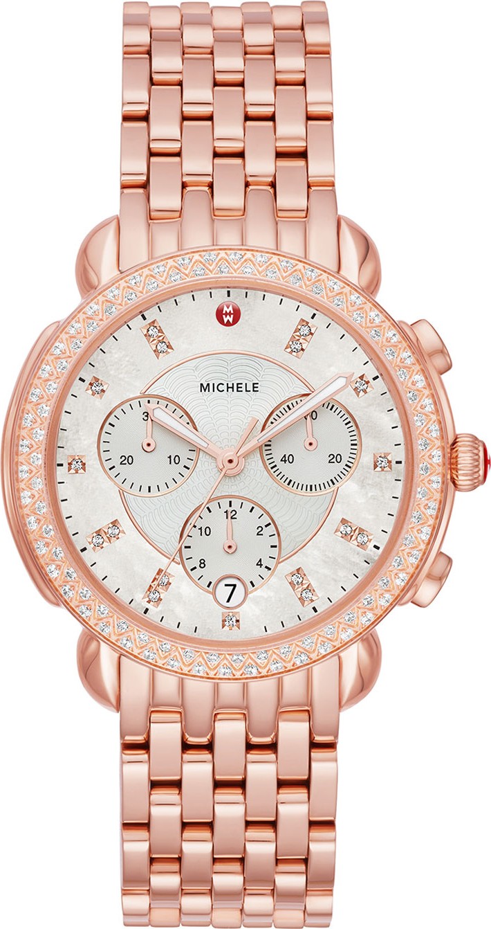 MICHELE 38mm Sidney Diamond Chronograph Watch, Rose Gold