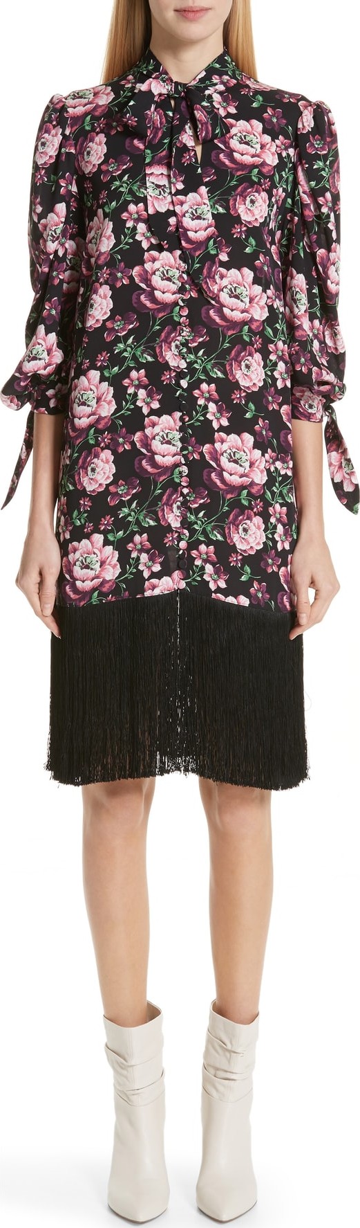 Magda Butrym Gaza Floral Print Fringe Hem Silk Dress