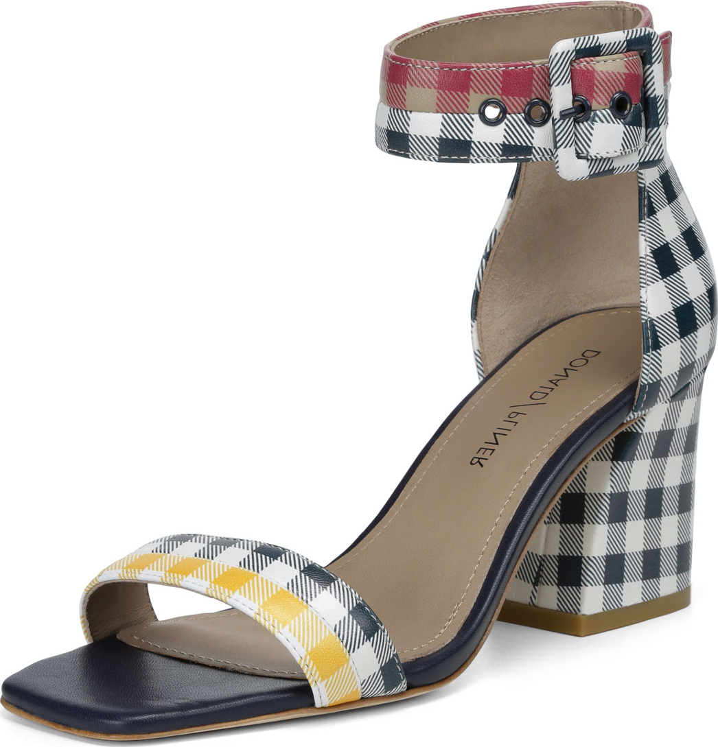 Donald J Pliner Watson Multi-Gingham Block-Heel Sandals Donald J Pliner Watson Multi-Gingham Block-Heel Sandals