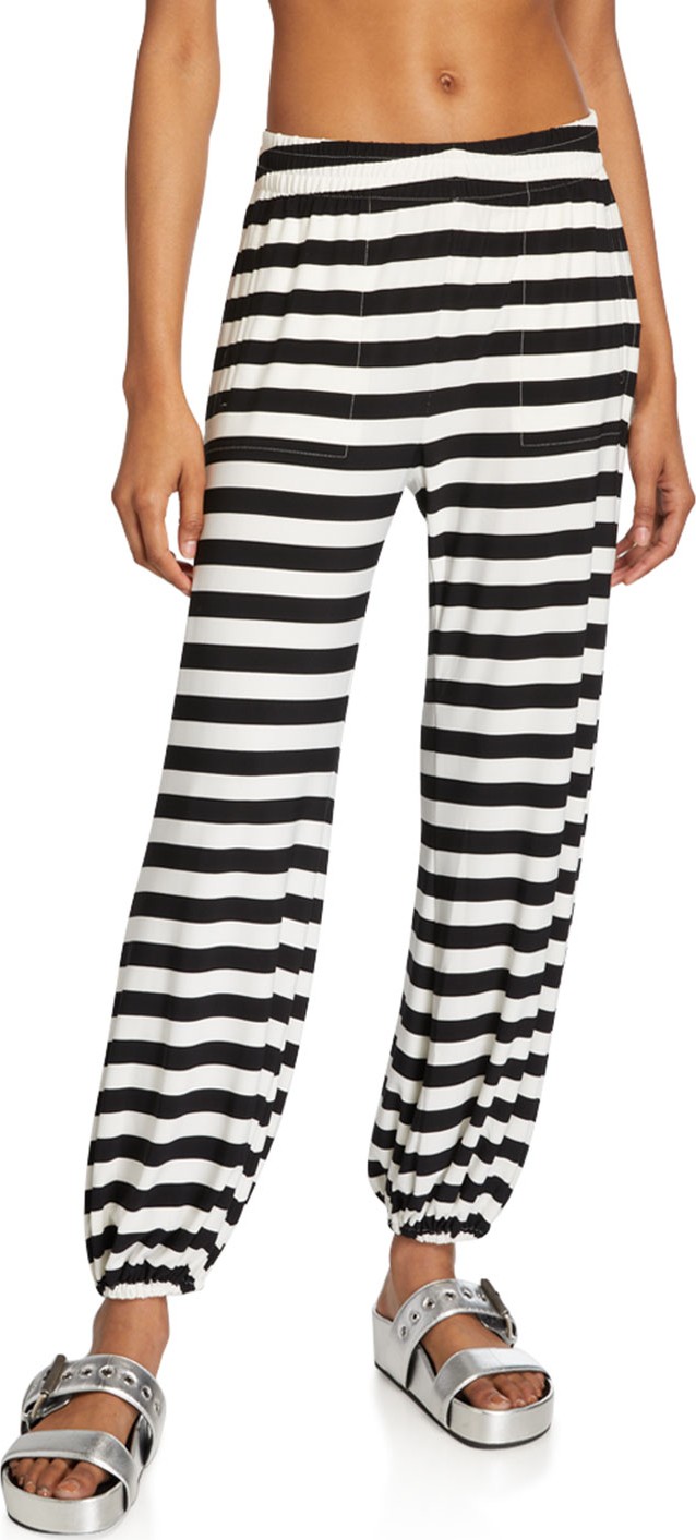Norma Kamali Boyfriend Puffed Striped Jogger Pants