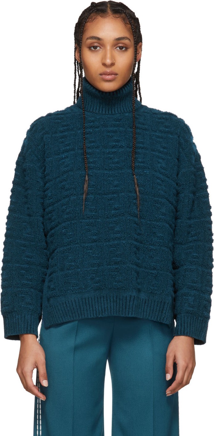 Fendi Blue 'Forever Fendi' Embossed Sweater