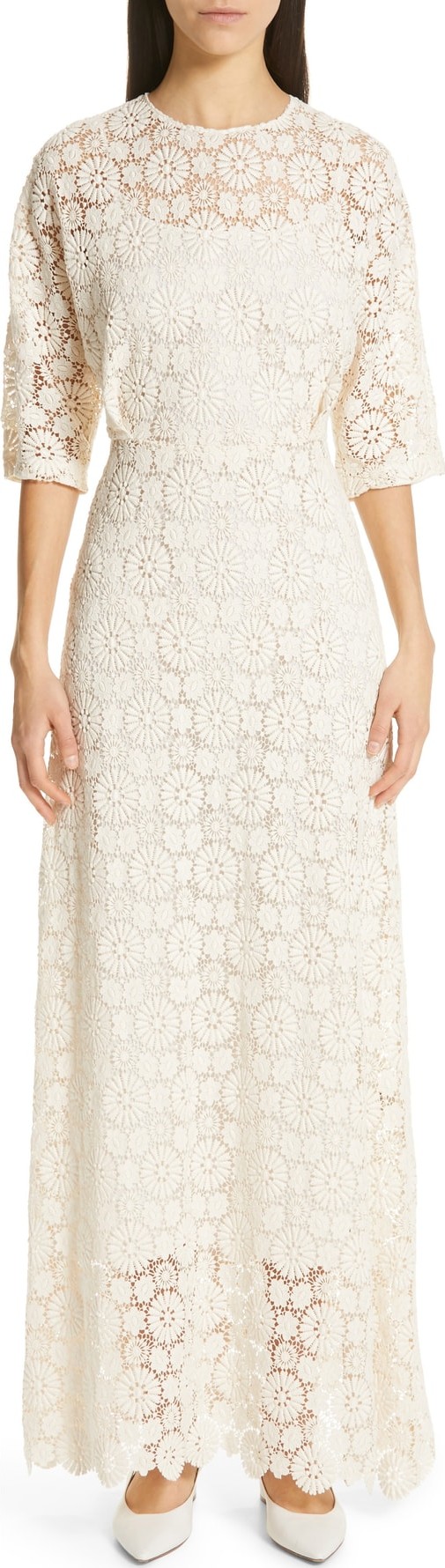 Mansur Gavriel Guipure Lace Long Sheath Dress