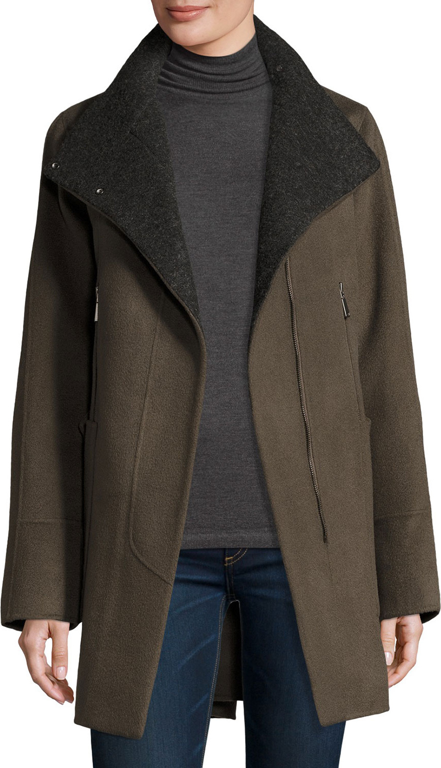 Elie Tahari Double-Faced Wool-Blend Swing Coat, Deep Mocha