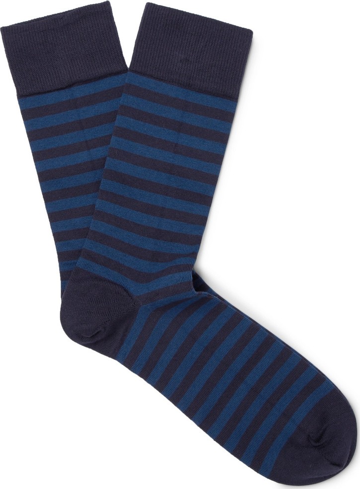 John Smedley Striped Sea Island Cotton-Blend Socks