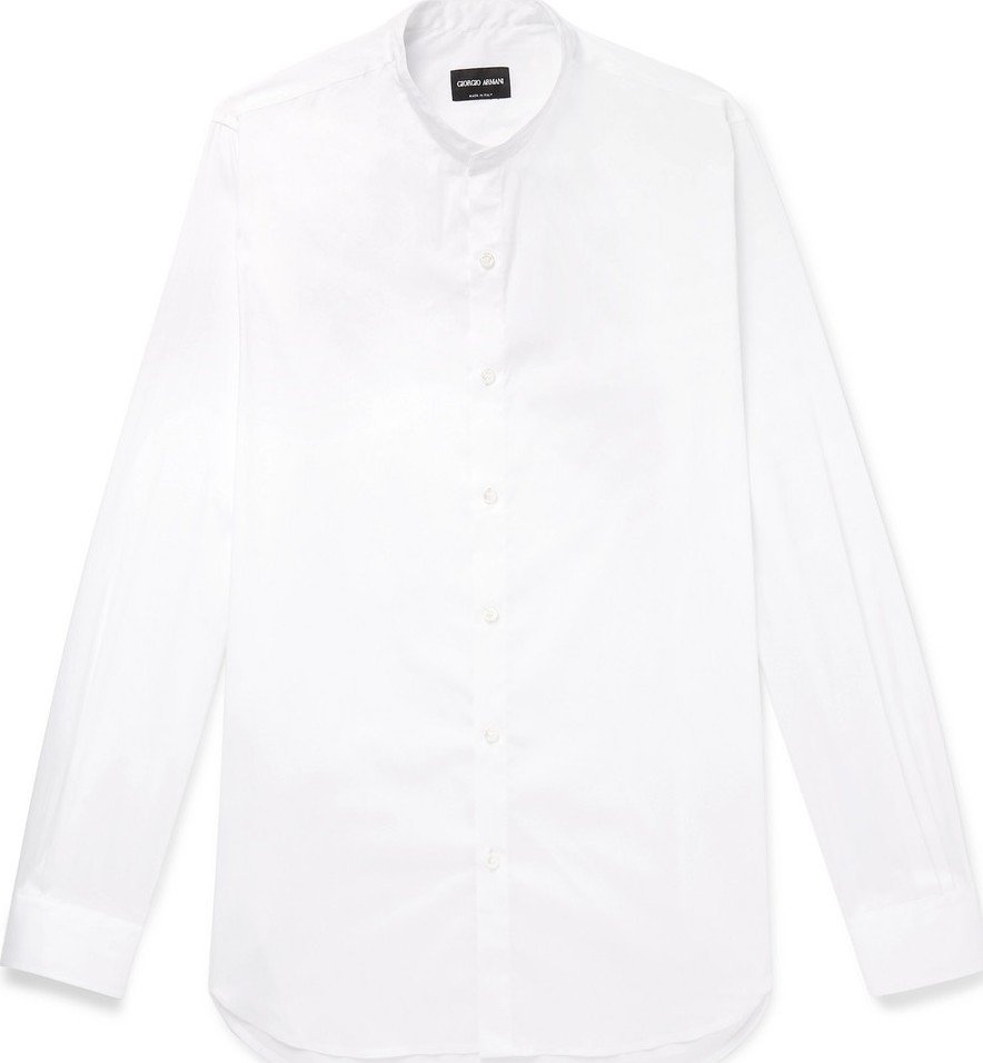 Giorgio Armani Grandad-Collar Stretch Cotton-Blend Shirt