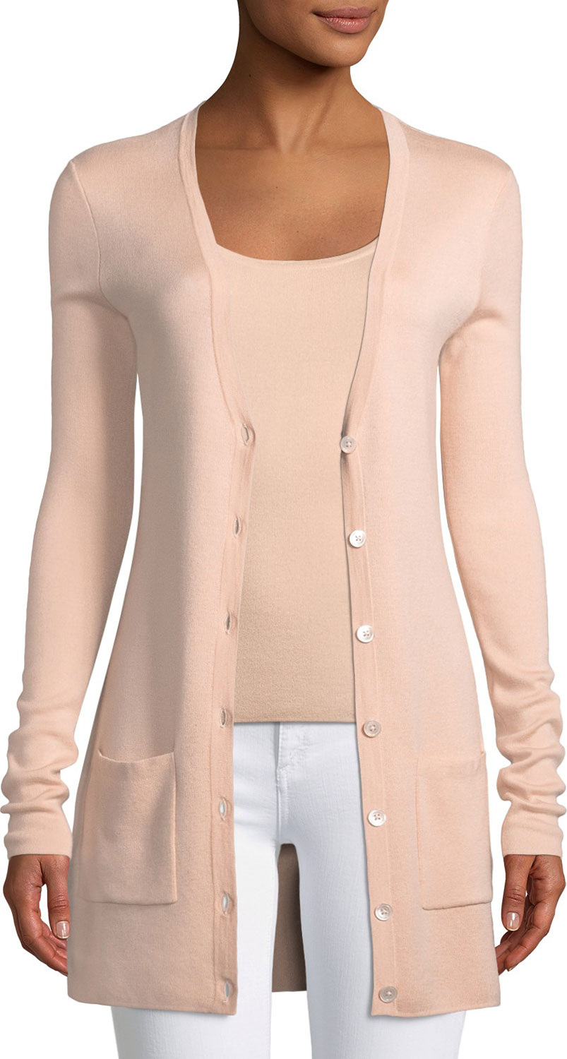 Michael Kors Collection V-Neck Button-Front Tropical Wool/Cashmere Cardigan