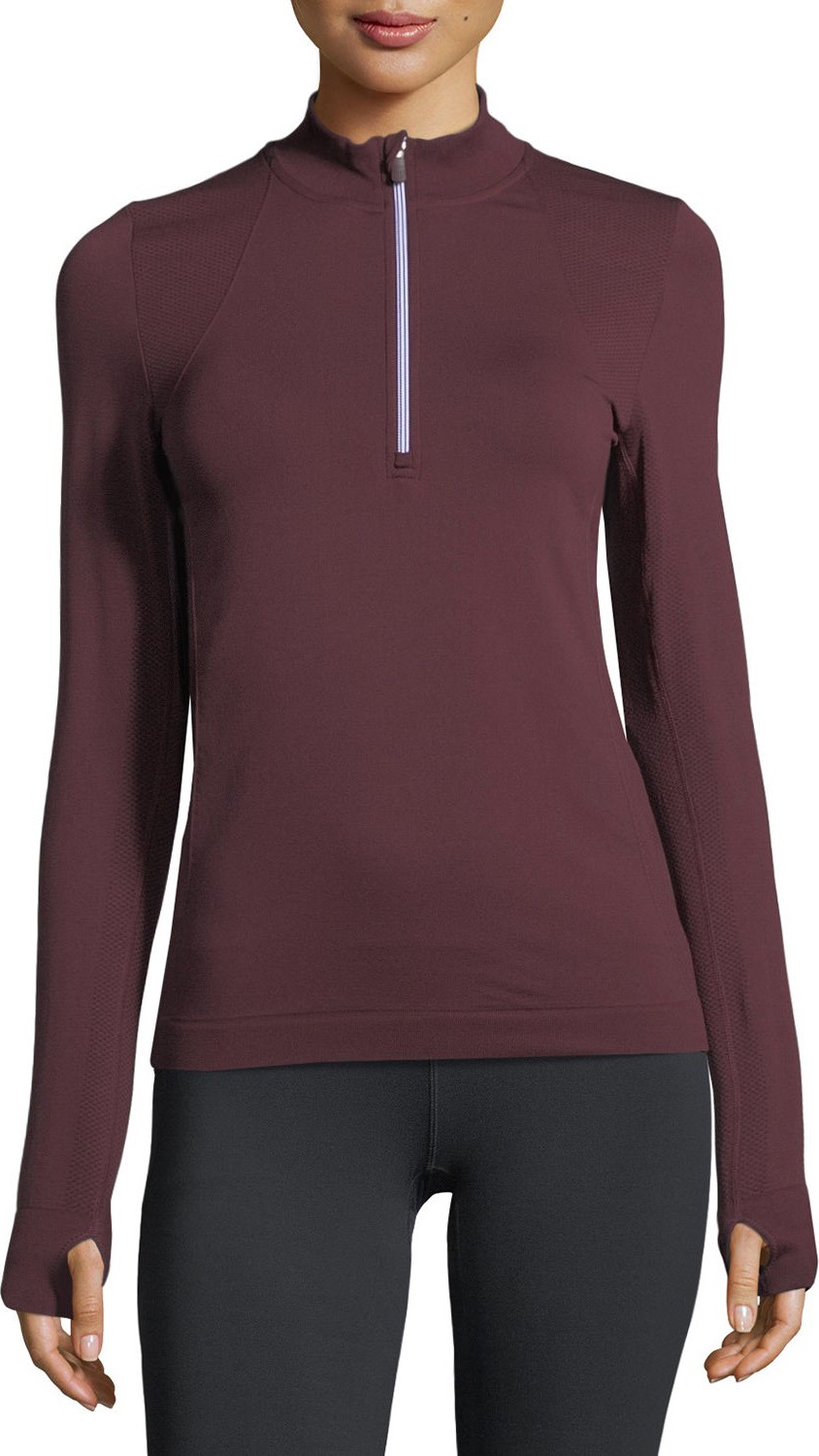 Tory Sport Seamless Quarter-Zip Long-Sleeve Pullover Top