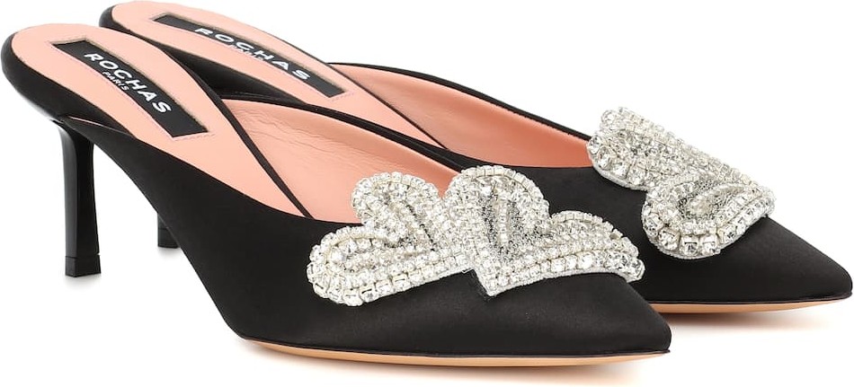 ROCHAS Crystal-embellished satin mules