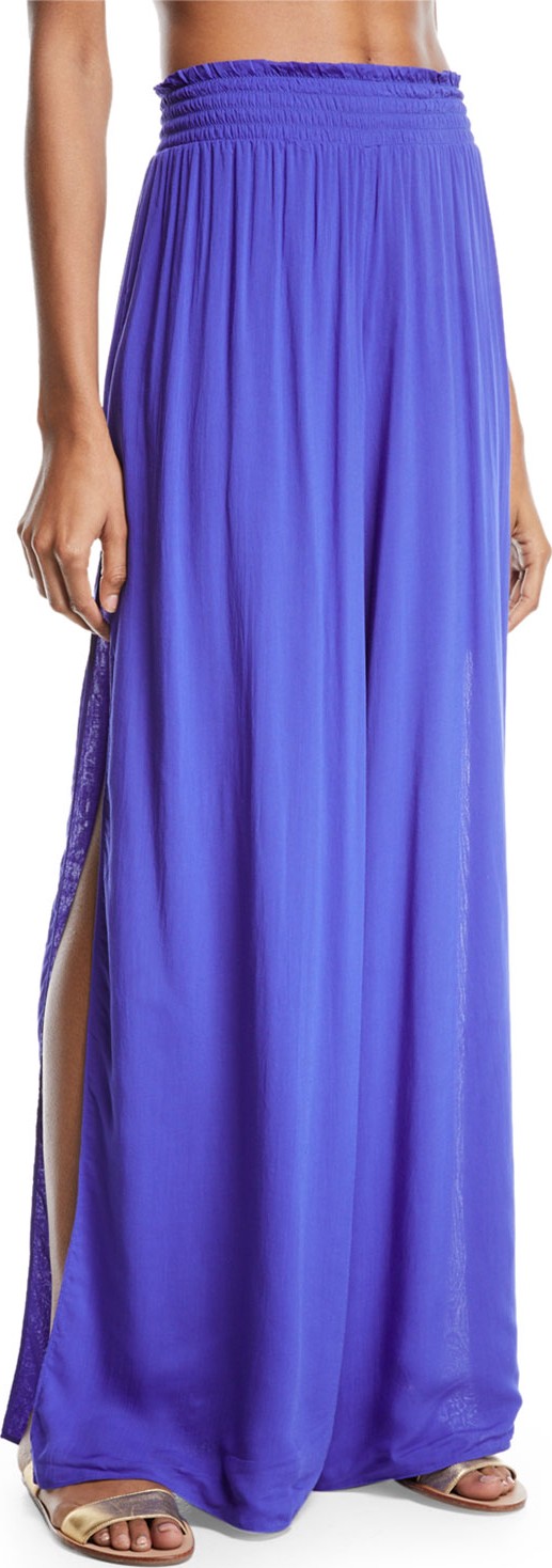 Ramy Brook Athena Side-Split Wide-Leg Cotton Pants