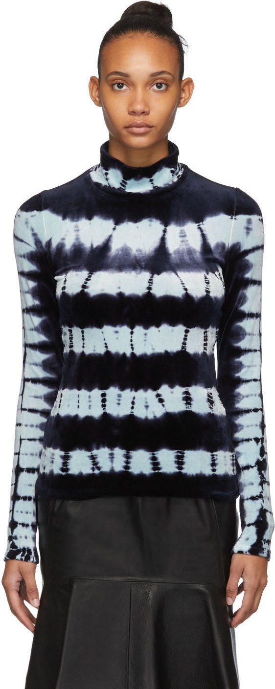 Proenza Schouler Blue Tie-Dye Velvet Turtleneck