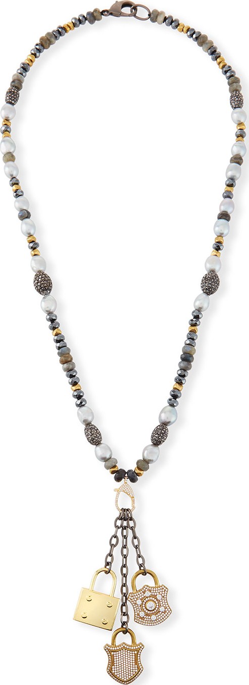 Hipchik Couture Christie Pearl & Hematite Lock Necklace