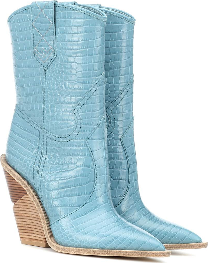Fendi Embossed leather cowboy boots