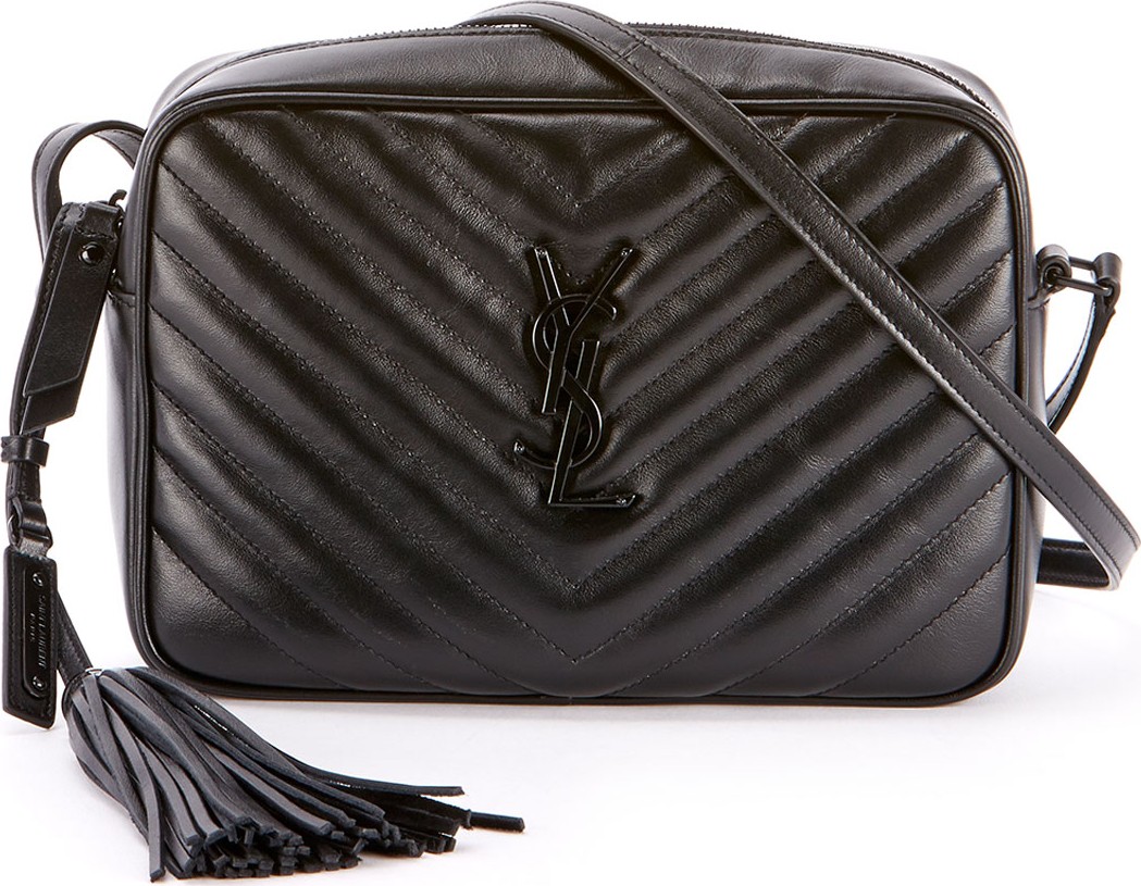 Saint Laurent Loulou Monogram YSL Medium Chevron Quilted Leather Camera Shoulder Bag - Black Hardware