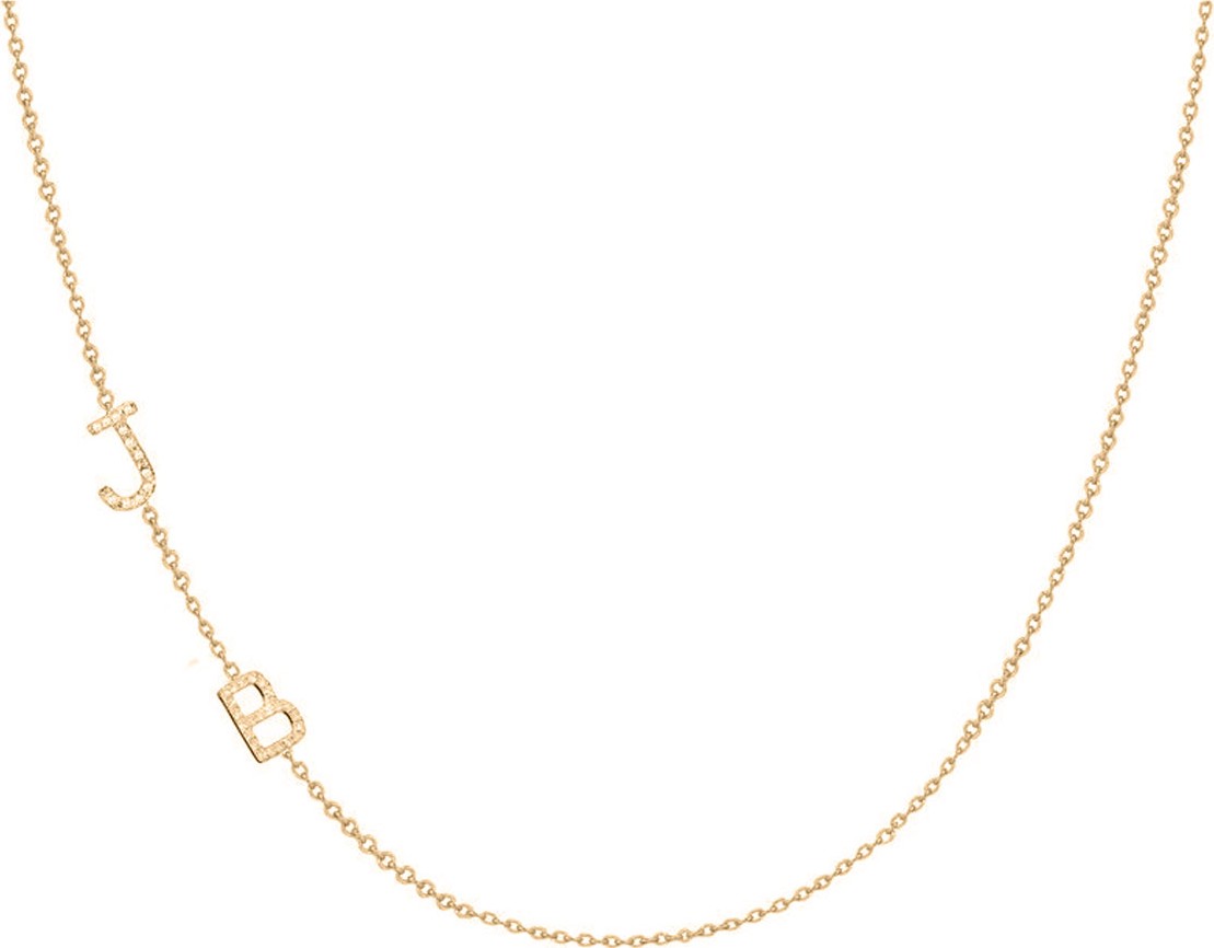 ZOE LEV Personalized Asymmetric Two-Initial Necklace with Diamonds in 14K Yellow Gold