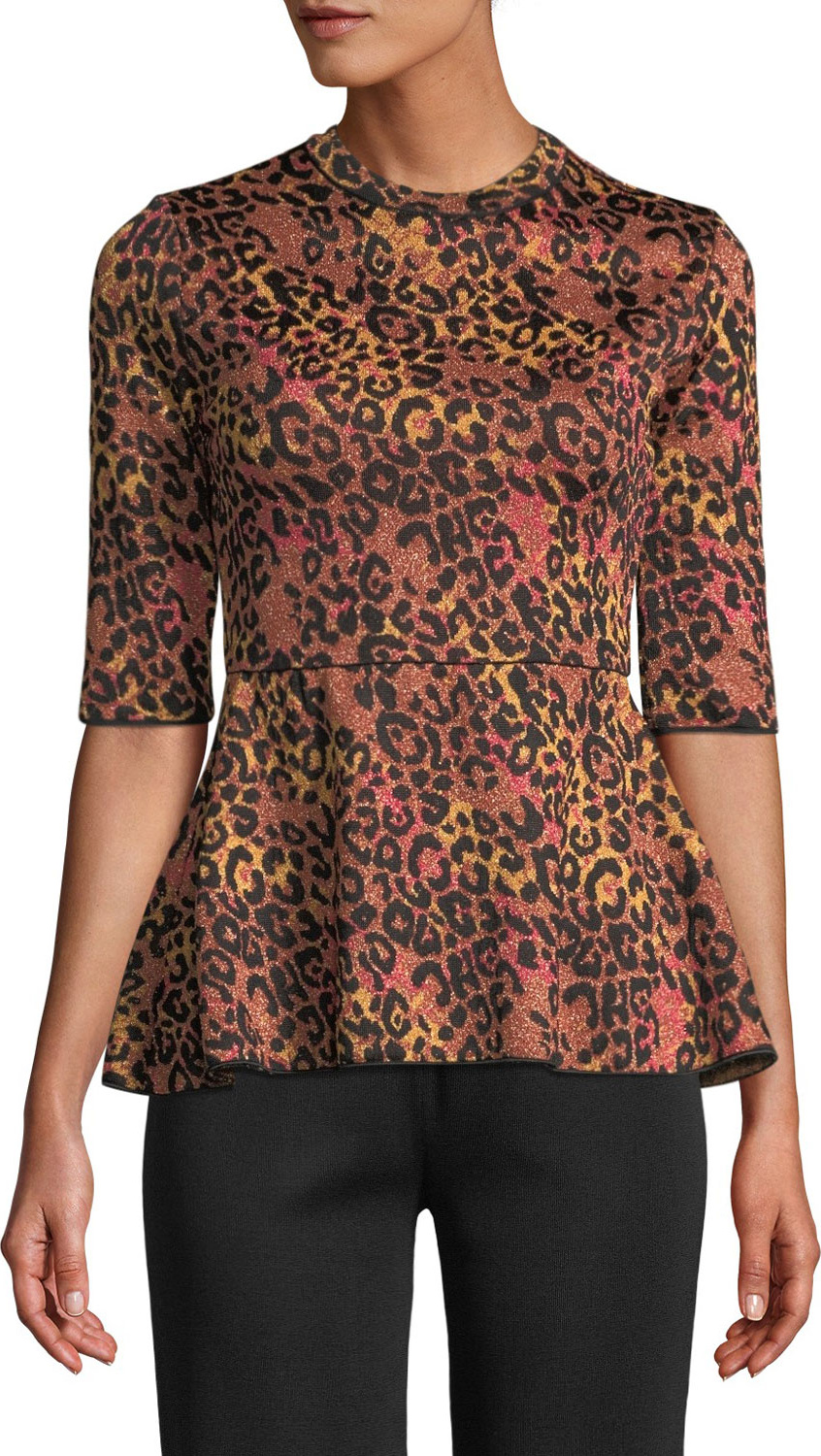 M Missoni Metallic Animal-Print Peplum Top