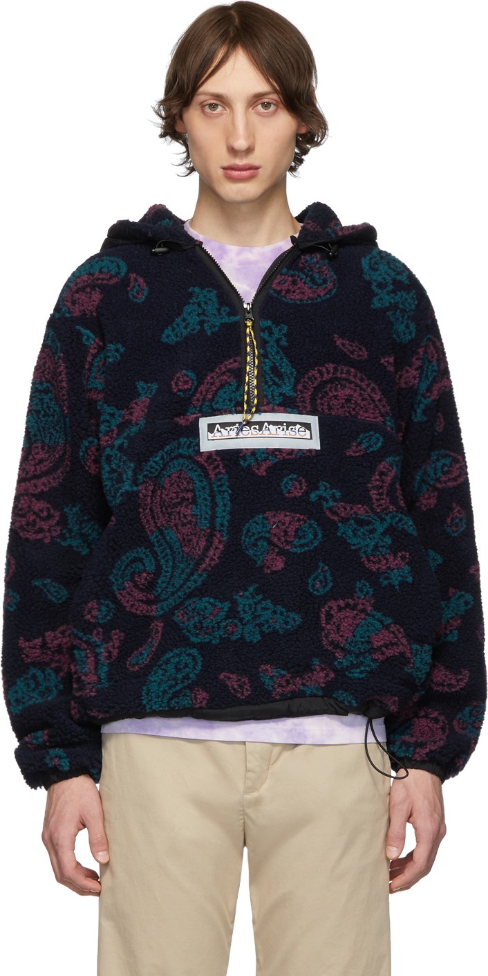 Aries Navy Paisley Half-Zip Hoodie