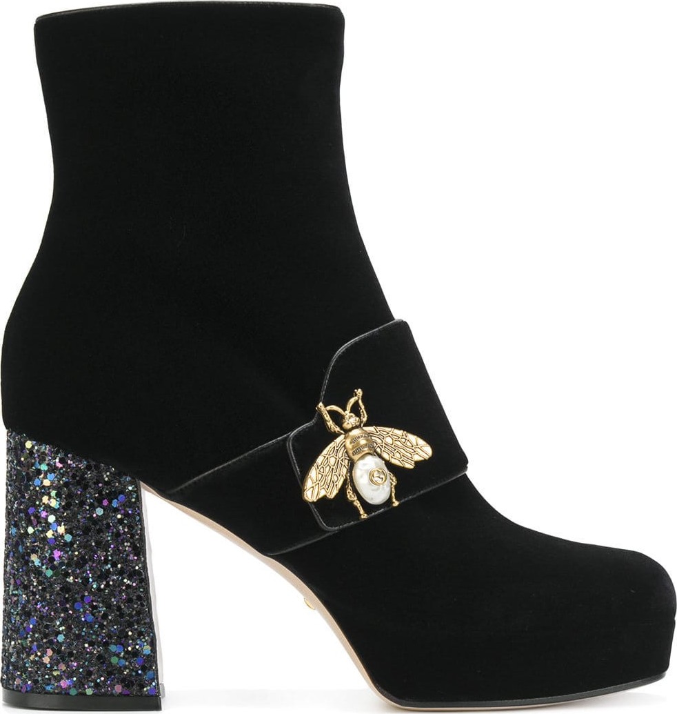 Gucci Bee glitter heel booties
